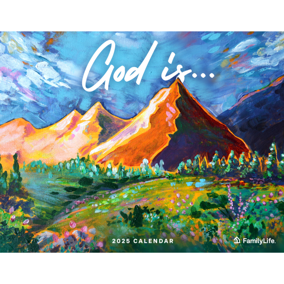 God is’ calendar cover with artistic mountain and green field